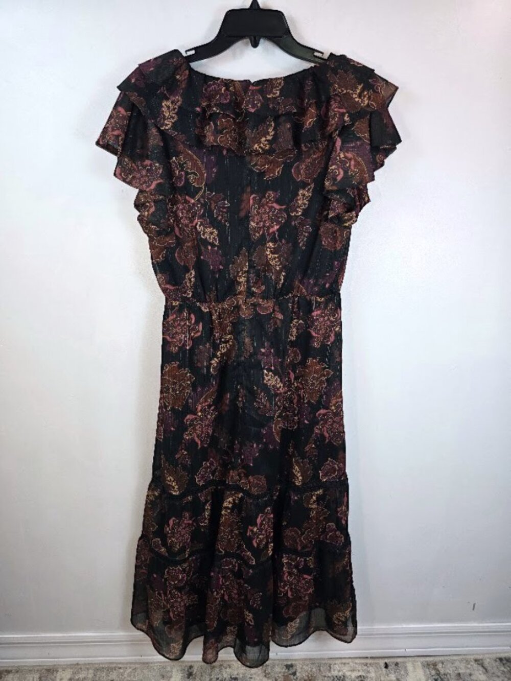 Boho Floral Ruffle Midi Dress M - Picture 8 of 16